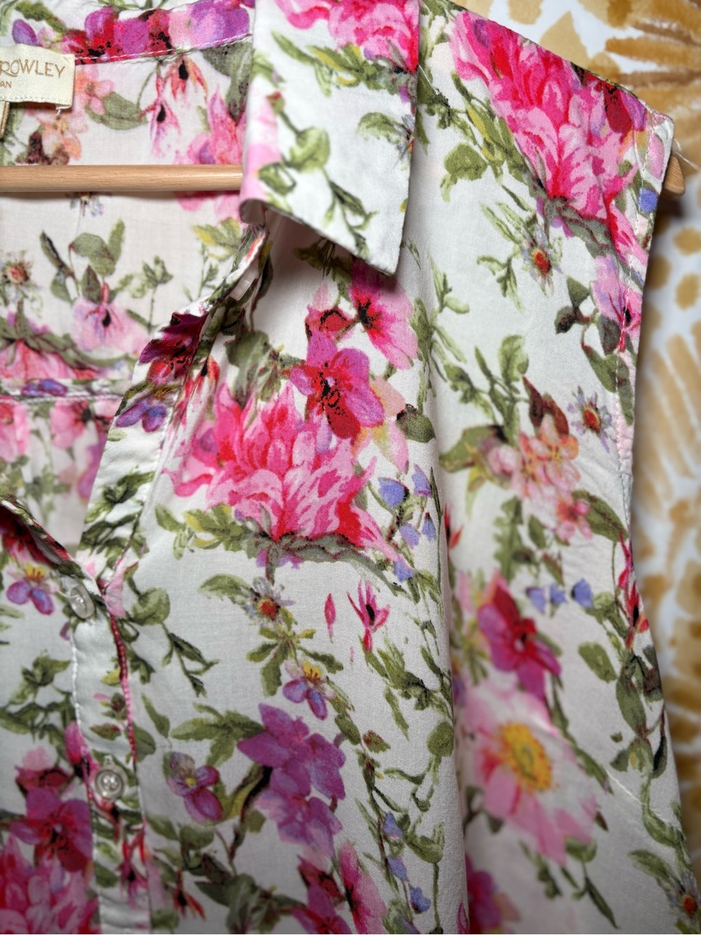 Cynthia Rowley Floral Sleeveless Blouse | Romantic Cottagecore Button Front Top - Picture 7 of 9